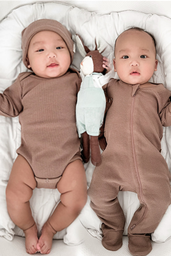 Waffle Baby Clothes Onesie Baby Footie Pajamas Beanie