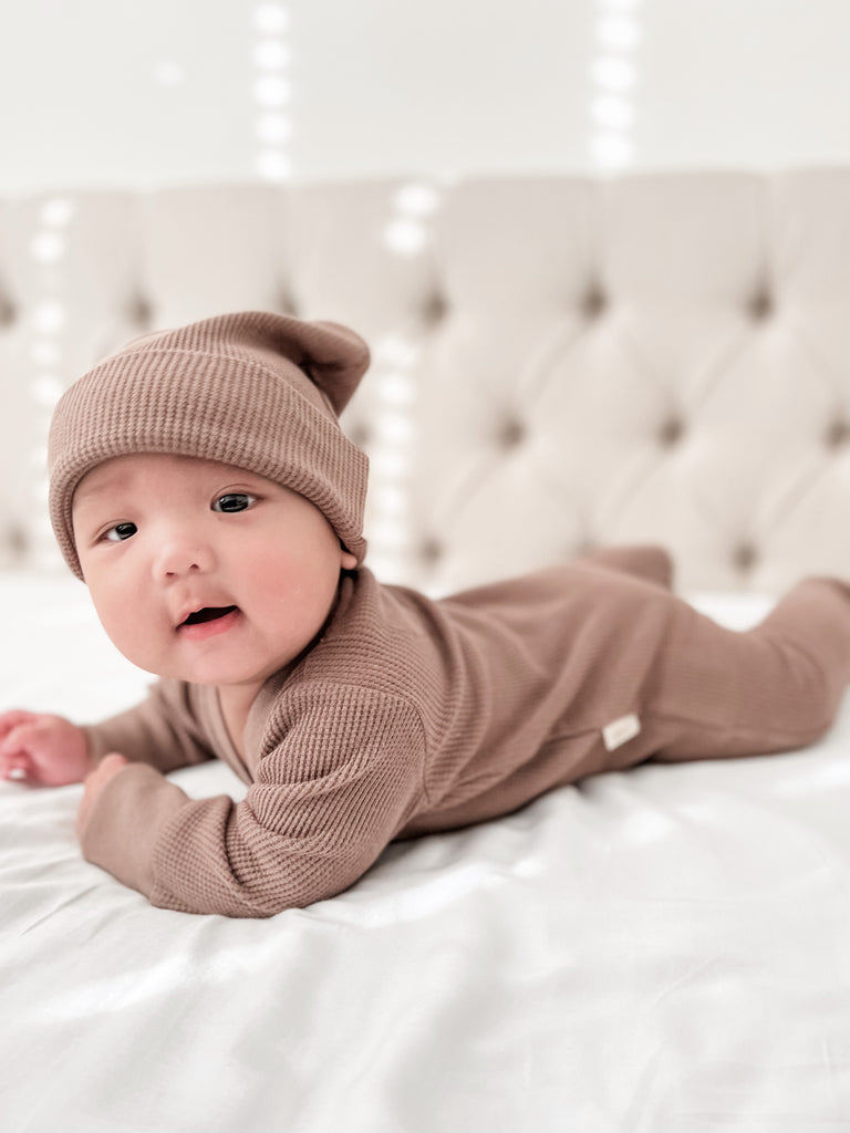 Waffle Baby Clothes Onesie Baby Footie Pajamas Beanie